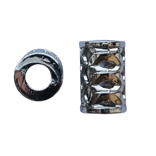 Koord einde metaal 17 mm - gevlochten cilinder zilver (opening 6 mm)